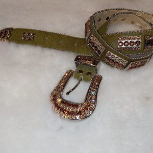 BB Simon Green Pony Hair Swarovski Crystal Belt